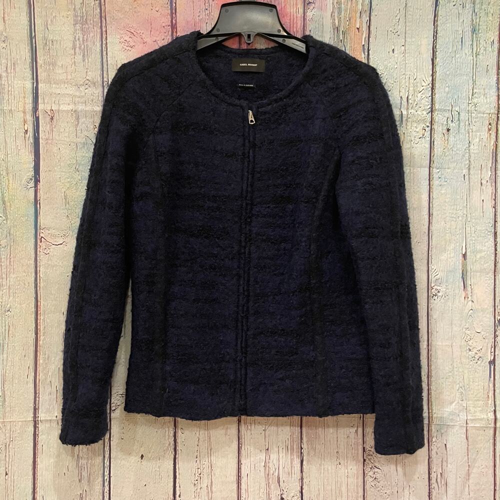 Isabel Marant Jacket Womens FR 40 Blue Navy Zip Up Blue Boucle Classic Smart